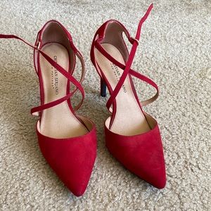 Strappy Pointed Toe Christian Siriano Red Heels